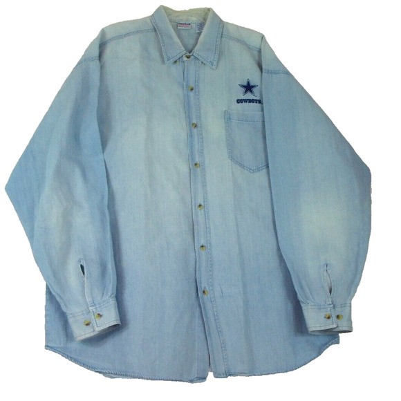 Vintage NFL Dallas Cowboys Denim Button Up True Fan Sportswear‎ Shirt Mens XL - Picture 1 of 9
